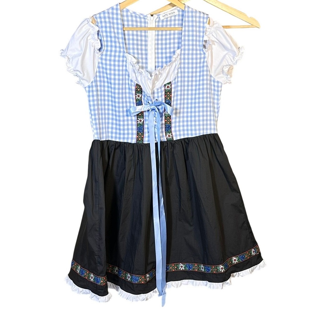 Kate Kasin Dirndl Trachten Dress Womens Large Blue Gingham Oktoberfest‎ Costume